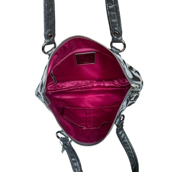 Coach Poppy Signature Sateen Tote Gray Silver Metallic Shoulder Bag Purse Large - Picture 8 of 12